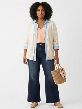 Silver Jeans Co 20W Ankle Bootcut Jeans Fringe Raw Hem Dark Wash Plus Size